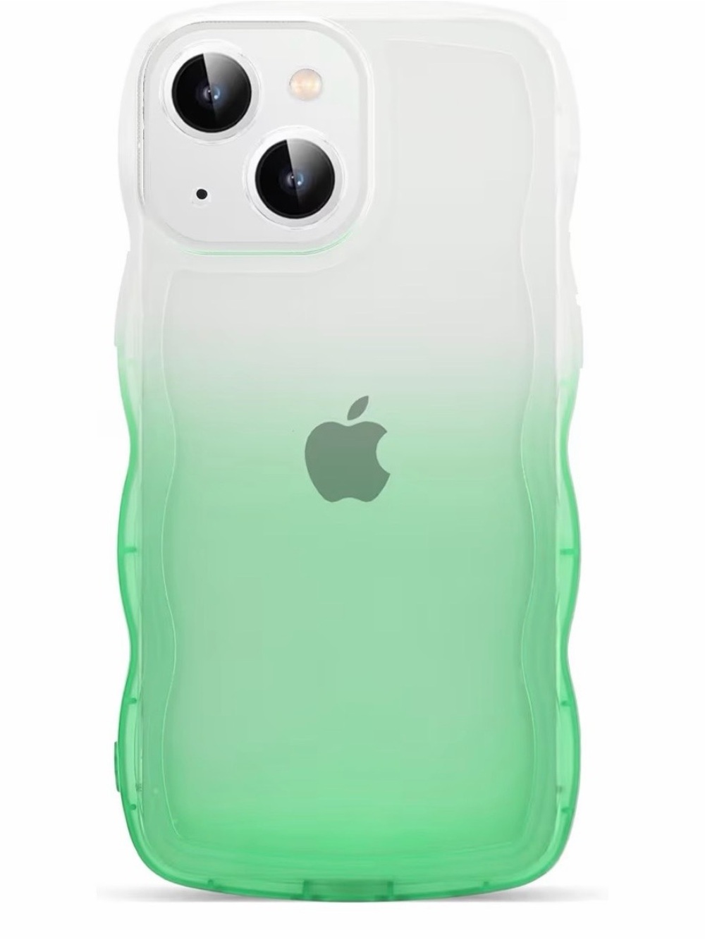 Gradient Aqua Green iPhone 15 Case 6.1" Cute Kawaii Curly Wave Frame Shape Soft